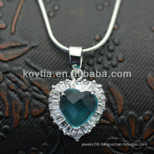 Fashionable 925 silver heart gemstone diamond pendant blue sapphire necklace